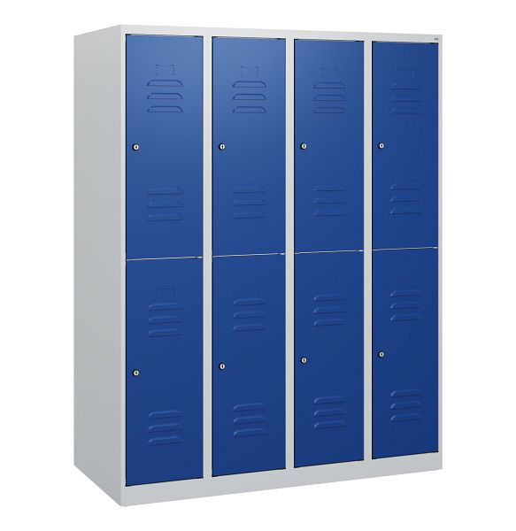C+P Doppelstöckiger Spind Classic PLUS, 4 Abteile, 1530x1200x500mm, 7035/5010, Zylinderschlösser, 0803005-40 S10022