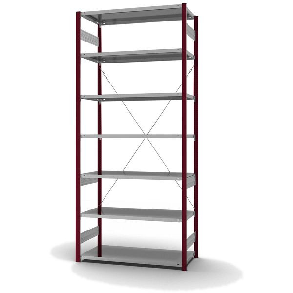 hofe Fachboden-Grundregal, 3000x600x1300 mm, 7 Fachebenen, verzinkt / RAL 3004, 190 kg Fachlast, 1700 kg Feldlast, einseitige Bedienung, HRG306013XL