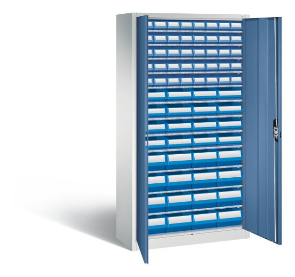 C+P Magazinschrank Serie 13, H1980xB1000xT420mm, Farbe: Lichtgrau / Fernblau, Muldengriff, 133144-28 S10039