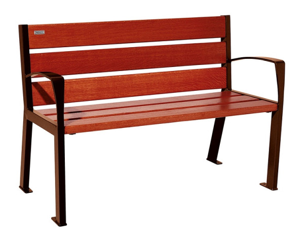 Procity Sitzbank Silaos 6 Holzlatten, 1200 mm, Mit Armlehne, Holz & Stahl, Mahagoni/Rost Korken Effekt, 209611.S025.ACAJ