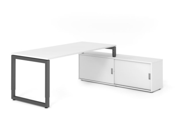 Hammerbacher Aufsatz-Schreibtisch RSE19, 180x80cm, Platte: Weiß, 25mm dick, Rahmen Graphit, höheneinstellbar, Ahorn, SB/W/G/W/W, VRSE19SB/W/G/W/W