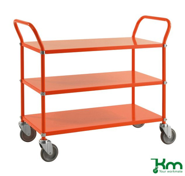 Kongamek Farbiger Wagen mit 3 Böden, 4 Lenkrollen, 2 davon mit Bremsen, Orange, KM6106B