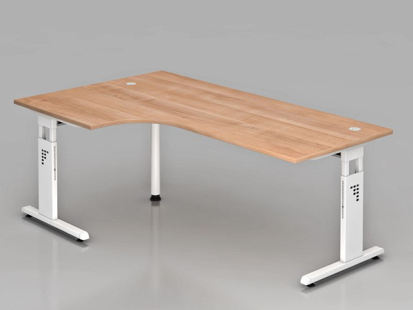 Hammerbacher Winkeltisch C-Fuß 200x120cm 90° Nussbaum/Weiß, Winkelform 90°, links oder rechts montierbar, Arbeitshöhe 65-85 cm, VOS82/N/W
