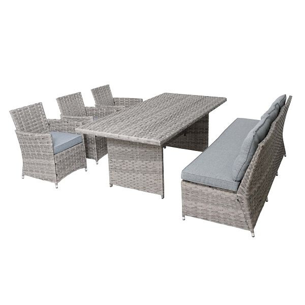 Mendler Poly-Rattan Sitzgruppe HWC-G59, Gartengarnitur Sofa Lounge-Set, 200x100cm, grau, Kissen hellgrau, 71769+71770