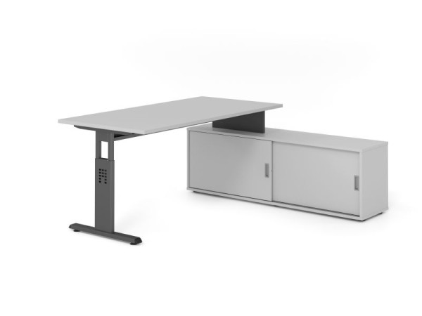Hammerbacher Aufsatz-Schreibtisch OSE16, 160x80cm, Platte: Grau, 25mm dick, T-Fuß Gestell Graphit, Grau / Grau, VOSE16SB/5/G/5/5