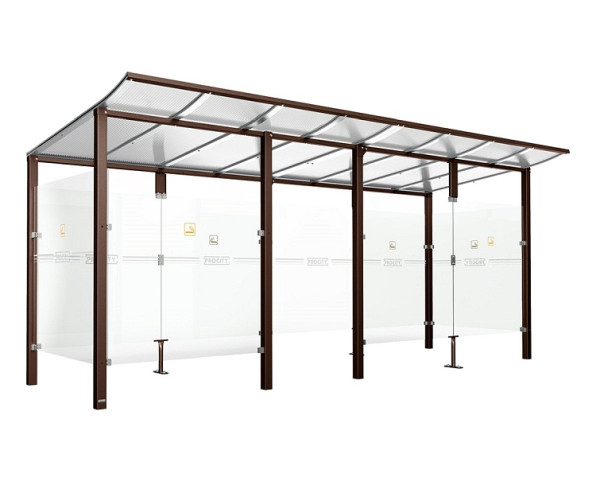 Procity Raucherunterstand Modulo -Mit Frontverkleidung - Tiefe 1990 mm, Farbe RAL 8017, Maße: Breite 5000 x Höhe 2250 x Tiefe 2000 mm, 529571.8017