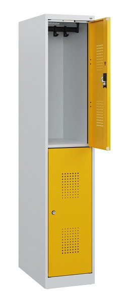 C+P Doppelstöckiger Spind Evolo PLUS, 2 Fächer, 1530x300x500mm, 7035/1004, Zylinderschloss, 0493005-10 S10018