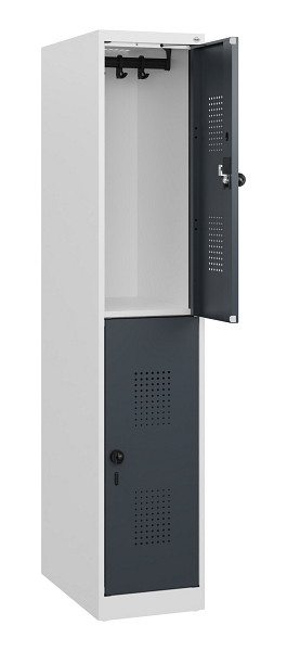 C+P Doppelstöckiger Spind Evolo PLUS, 2 Fächer, 1530x300x500mm, 7035/7016, Drehriegel, 0493005-10 S10012