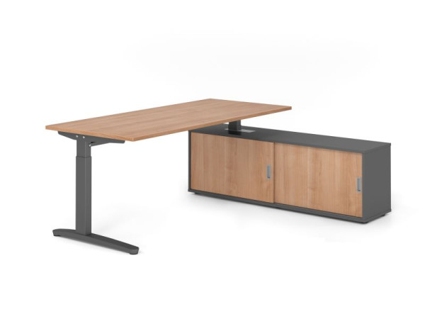 Hammerbacher Schreibtisch XB19, 180x80cm, Platte: Nussbaum, 25mm dick, C-Fuß Gestell Graphit, höheneinstellbar, Ahorn, SB/N/G/G/N, VXBE19SB/N/G/G/N