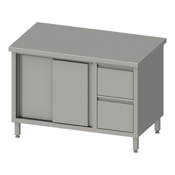 Stalgast Arbeitsschrank mit Schiebetüren 2000x700x850mm, mit 2er Schubladenblock rechts, ohne Aufkantung, verschweißt, VAS20704R