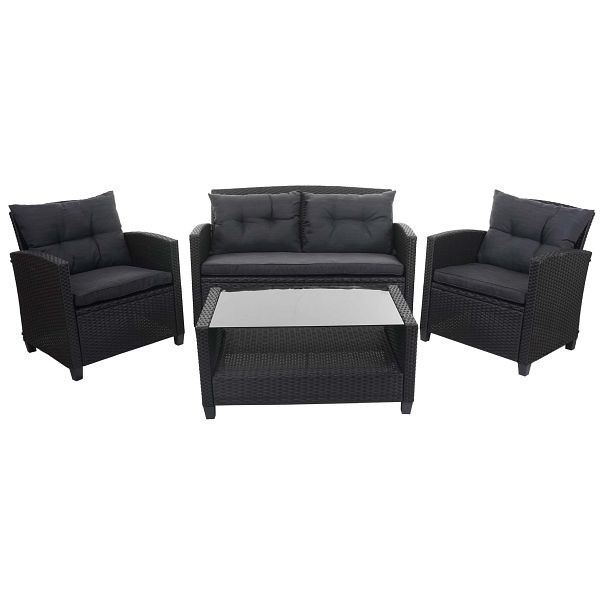 Mendler XXL Poly-Rattan Garnitur HWC-F10, Balkon-/Garten-/Lounge-Set Sitzgruppe, Sofa Sessel mit Kissen Spun Poly, anthrazit, 69088+69089