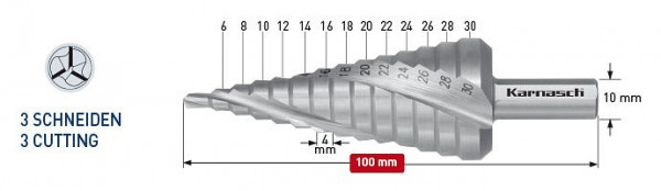 Karnasch Stufenbohrer Spirale HSS-XE d=6-30mm, 213006