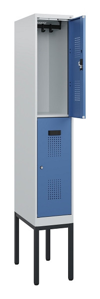 C+P Doppelstock-Spind Evolo PLUS, Gestell, 2 Fächer, 1950x300x500mm, 7035/5023, Zylinderschloss, 0493305-10 S10033