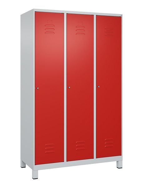C+P Umkleidespind Classic PLUS, Füße, 3 Abteile, 1950x1200x500mm, 7035/3020, Zylinderschlösser, 080010-32 S10017