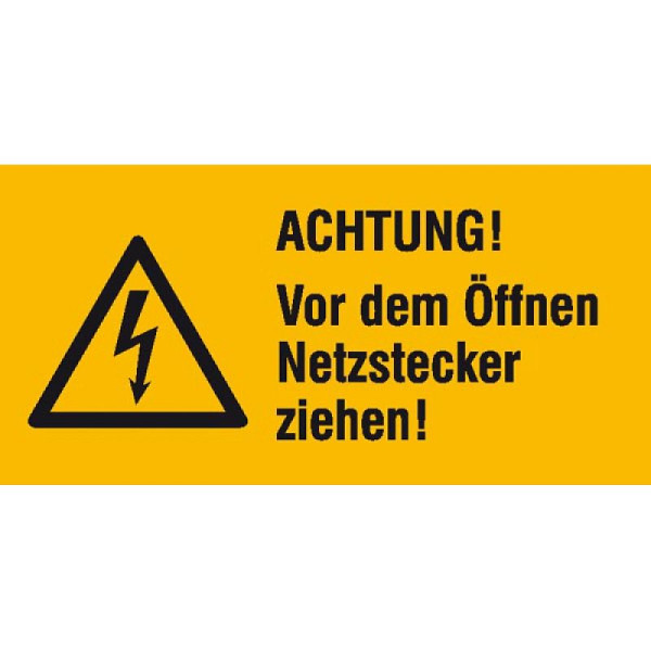 Stein HGS Elektrokennzeichnung/Warnkombischild, ACHTUNG! Vor dem Öffnen Netzstecker ziehen!, 131 x 65 mm / Folie, selbstklebend, 21.1418