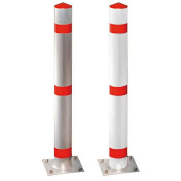 Stein HGS Absperrpfosten -Acero-, zum Einbetonieren, natur mit 3 roten Reflexstreifen, Pfosten: Ø 102 mm, 13521