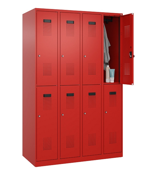 C+P Doppelstöckiger Spind Evolo PLUS, 8 Fächer, 1850x1200x500mm, 3020/3020, Zylinderschloss, 049300-40 S10052