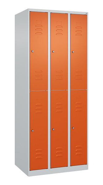 C+P Doppelstöckiger Spind Classic PLUS, 3 Abteile, 1850x750x500mm, 7035/2004, Zylinderschlösser, 080300-39 S10031