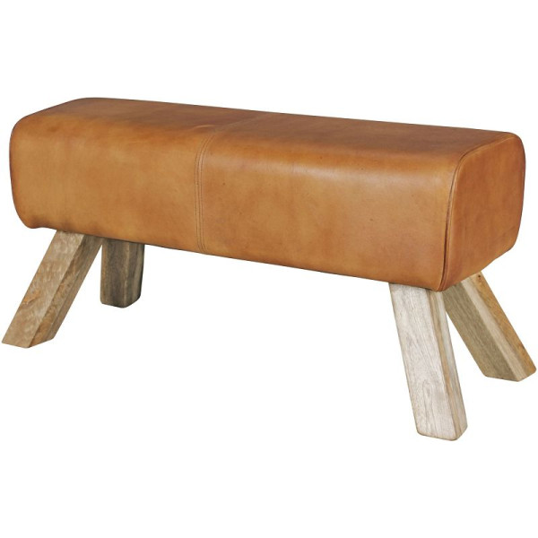 Wohnling Design Sitzhocker Holz 90x30x43 cm Leder Modern Springbock, WL5.105