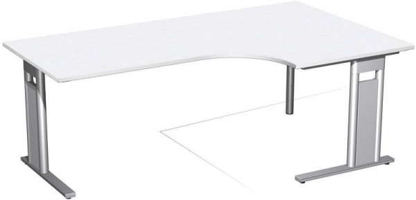geramöbel PC-Schreibtisch rechts starr, C Fuß Blende optional, 2000x1200x720, Weiß/Silber, N-648321-WS