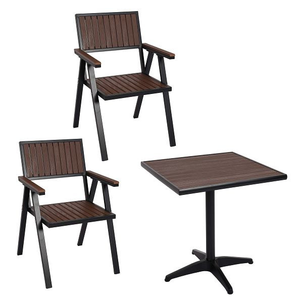 Mendler 2er-Set Gartenstuhl+Gartentisch HWC-J95, Stuhl Tisch, Gastro Outdoor-Beschichtung, Alu Polywood, schwarz, dunkelbraun, 84857+84861