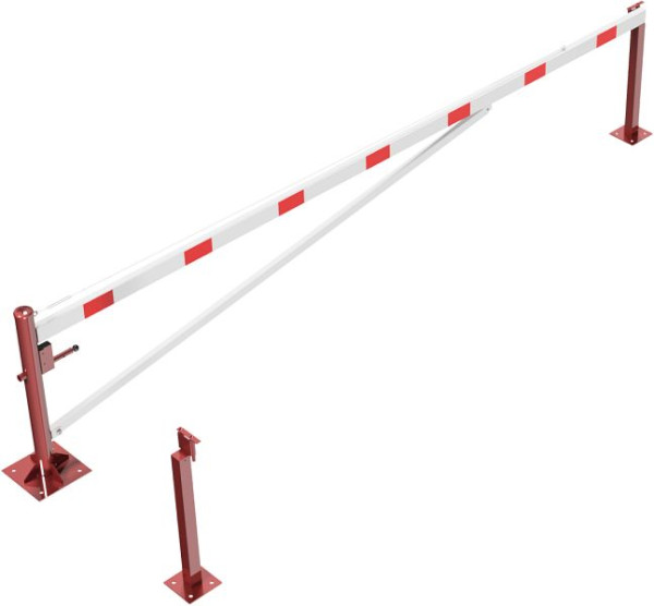 Schake Drehschranke mit Auflagepfosten und Seilzugverstärkung, für Dübel Befestigung, Schrankenbaumlänge: 5000 mm, mit Profilzylinderschloss, 4213_50ZBP