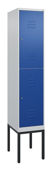 C+P Doppelstöckiger Spind Classic PLUS, Gestell, 2120x400x500mm, 7035/5010, Zylinderschlösser, 0803307-12 S10018