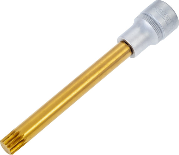 Hazet Schraubendreher-Steckschlüsseleinsatz, Vierkant hohl 12,5 mm, Innen Vielzahn Profil XZN, M12, extralang Mit Rändelung, 990SLG-12