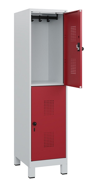 C+P Doppelstöckiger Spind Evolo PLUS, Füße, 2 Fächer, 1630x400x500mm, 7035/3003, Drehriegel, 0493105-12 S10004