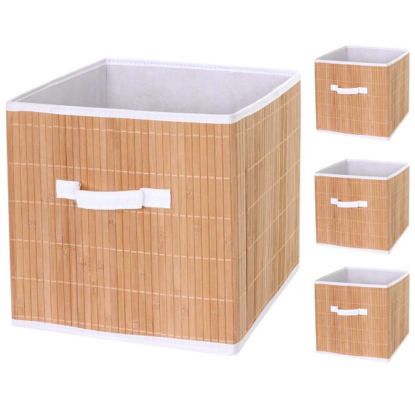 Mendler 4er-Set Faltbox HWC-C21, Korb Aufbewahrungskorb Ordnungsbox Sortierbox Aufbewahrungsbox, Bambus 32x32x32cm naturfarben, 61224