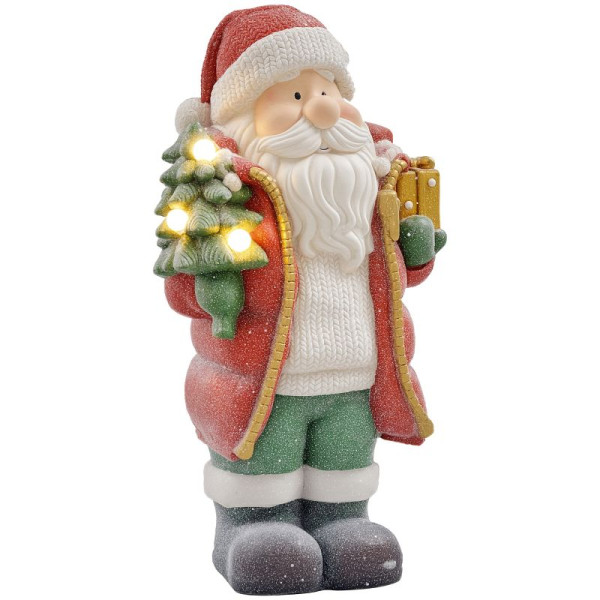 HOMCOM Weihnachtsmannfigur mit Baum und Geschenk, 3 warmweiße LEDs, batteriebetrieben, 50 cm, 844-992V00MX