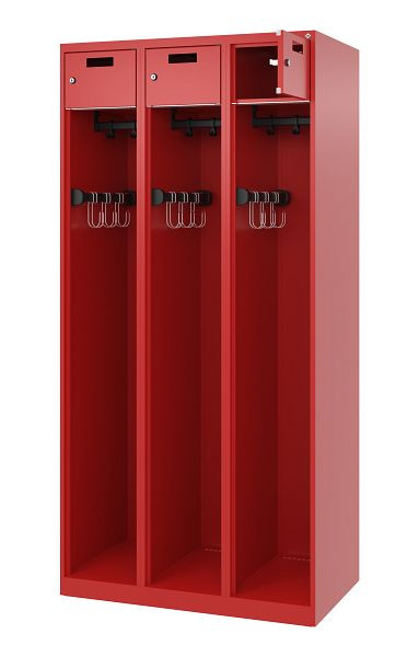 C+P Feuerwehrspind Evolo, Modell PRAKTUS, 3 Abteile, H1850xB900xT500 mm, Feuerrot, 0492015-30 S10002