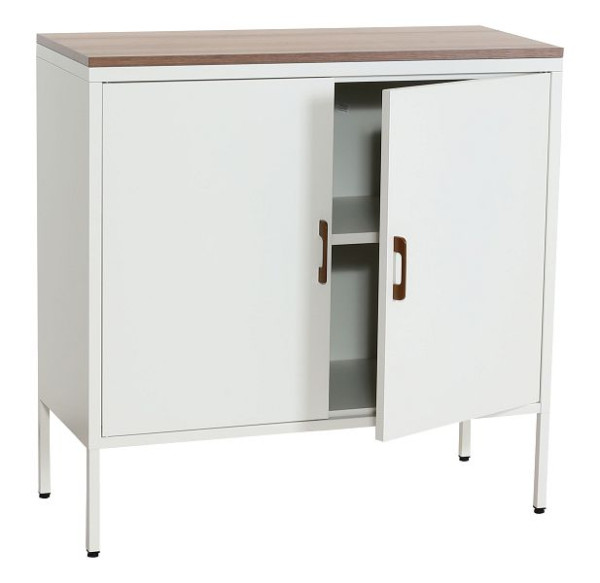 Mendler Kommode HWC-L84, Sideboard Schrank Anrichte, 2 Türen Metall 90x90x40cm, Melamin beschichtet, weiß, 101927