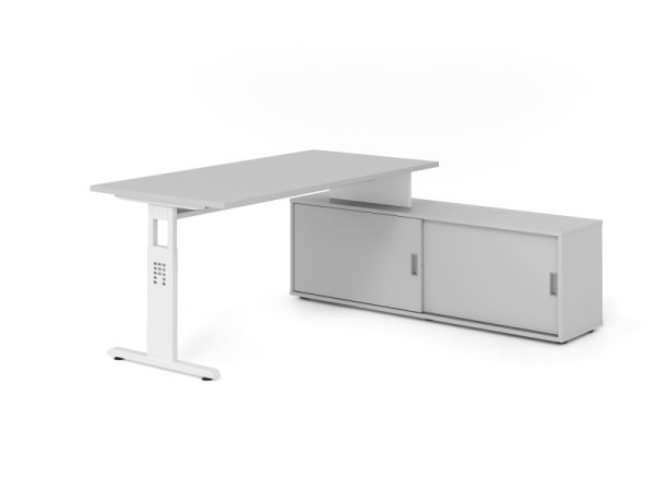 Hammerbacher Aufsatz-Schreibtisch OSE16, 160x80cm, Platte: Grau, 25mm dick, T-Fuß Gestell Weiß, Grau / Grau, VOSE16SB/5/W/5/5