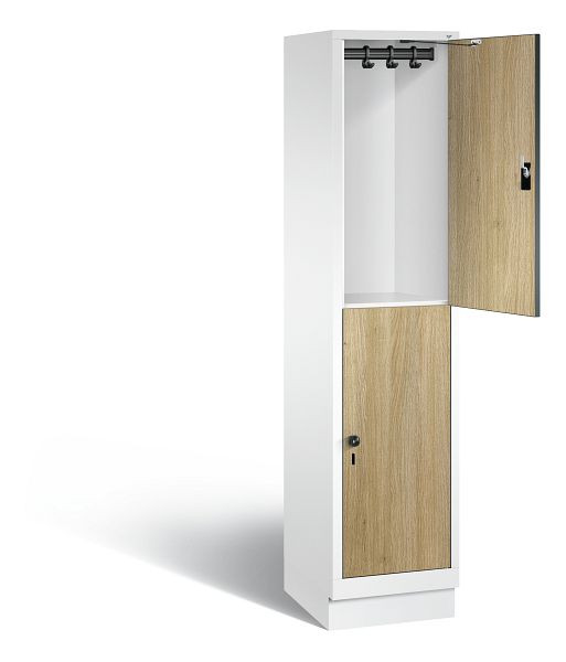 C+P Spind doppelstöckig Evolo, H1800xB420xT500mm, Farbe: Verkehrsweiß / Dekor Eiche Sereno, 48320-12 S10108