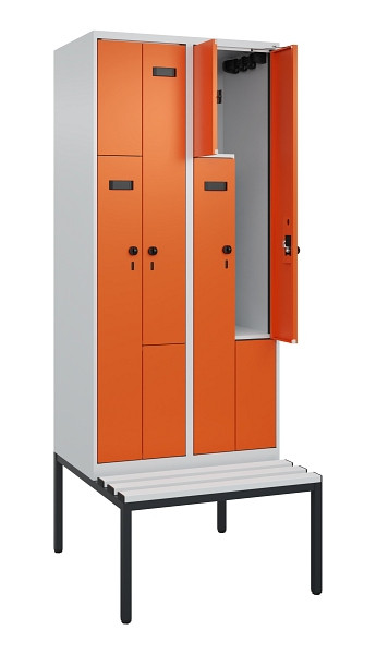 C+P Z-Spind Evolo PLUS, Bank, 4 Fächer, 2120x800x815mm, 7035/2004, Drehriegel, Sitzfläche Kunststoff, Sitzbank, 0490537-224 S10056