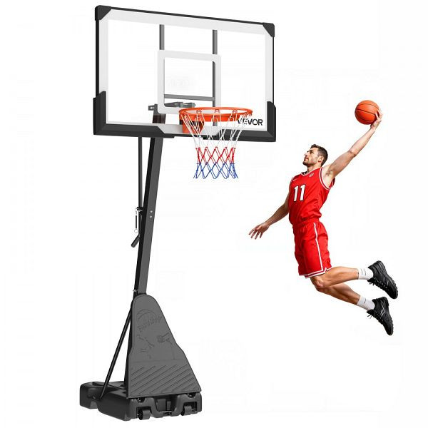 VEVOR tragbarer Basketballständer, 2,3-3,05 m höhenverstellbar, 139 cm PC-Rückwand, Korbsystem für Terrassen Schulen, KSLQJ54CXGKDUSO0T001V0