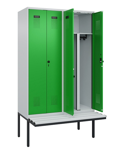 C+P PSA Doppel-Spind Evolo PLUS, Bank, 4 Abteile, 2120x1200x815mm, 7035/6037, Drehriegel, Material Sitzfläche Kunststoff, 0490427-40P S10065