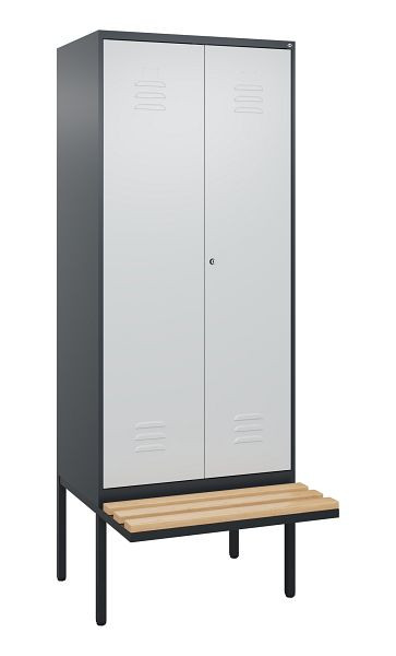 C+P Umkleidespind Classic PLUS, Doppel-Spind, 2 Abteile, 2120x800x815mm, 7016/7035, Zylinderschloss, Buche-Sitzleisten, 0800427-22P S10057