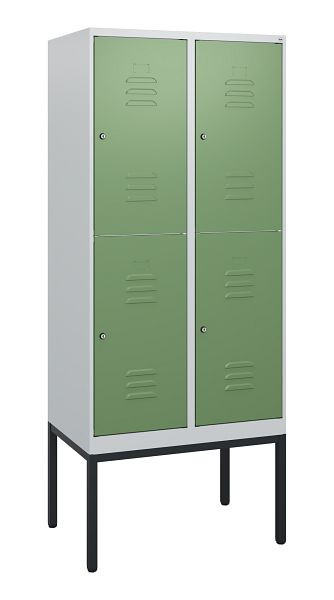 C+P Doppelstöckiger Spind Classic PLUS, Gestell, 2 Abteile, 1950x800x500mm, 7035/6011, Zylinderschlösser, 0803305-22 S10036