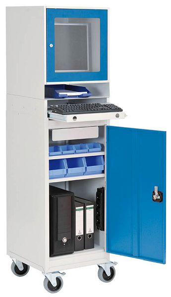 Bedrunka+Hirth Computerwagen 105-4, 500 x 500 x 1550 mm, Zwischenblock mit Tastaturauszug, 04.105.C02