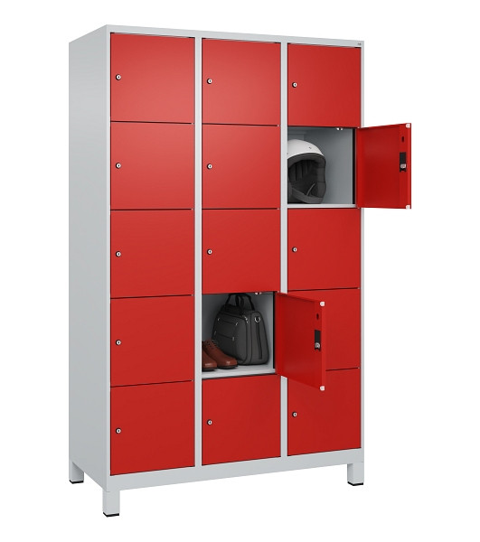 C+P Schließfachschrank Evolo PLUS, mit Füßen, 15 Fächer, 1950x1200x500mm, 7035/3020 Verkehrsrot, 049010-325 S10005