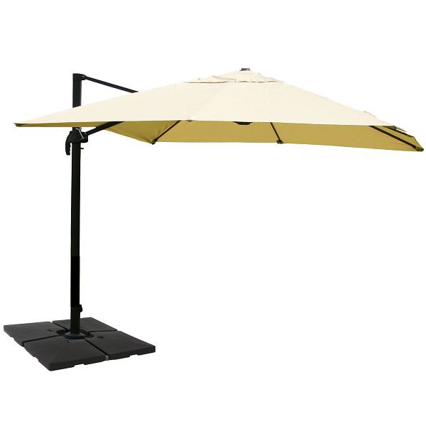 Mendler Gastronomie-Ampelschirm HWC-A96, Sonnenschirm, 3x4m (Ø5m) Polyester/Alu 26kg, creme mit Ständer, drehbar, 134329+35661+122472