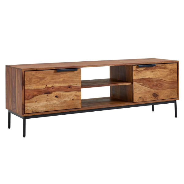 Wohnling Lowboard Sheesham Massivholz 147x51x38 cm TV-Kommode mit zwei Türen, Design TV-Schrank Hoch, Fernsehtisch Fernsehschrank Modern, WL6.552