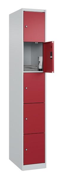 C+P Schließfachschrank Evolo PLUS, 5 Fächer, 1850x300x500mm, 7035/3003, 049000-105 S10004