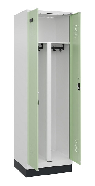 C+P PSA Schwarz-Weiß-Spind Evolo PLUS, mit Sockel, 2 Abteile, 1950x600x500mm, 90, Frontfarbe RAL 6019 Weissgrün, Zylinderschloss, 049022-20P S10046