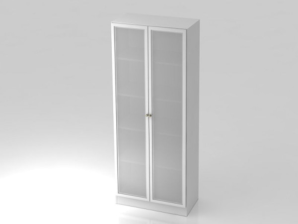 Hammerbacher Glastürenschrank 5OH, Sockelblende, Streifengriff Weiß/Silber, 80x42x200,4 cm (BxTxH), V6100G/W/S/SG