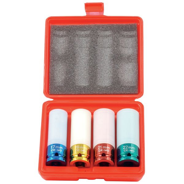 ELMAG Schlagnussen-Satz 1/2', lange Version, SW 17, 19, 21, 22 mm, Anti-Kratz beschichtet, 42903