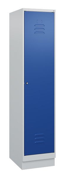 C+P Umkleidespind Classic PLUS mit Mitteltrennwand, Sockel, 1800x400x500mm, 7035/5010, Zylinderschloss, 0800207-12F S10018