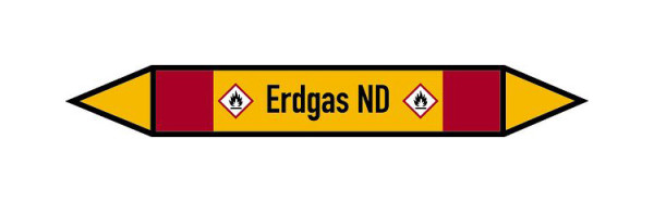 Schilder Klar Rohrleitungskennzeichen Erdgas ND, 33000x120 mm Folie selbstklebend, 101552/87